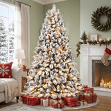 Pre lit snowy Christmas tree on an adjustable stand in 4.5, 5.5 or 6.5 ft