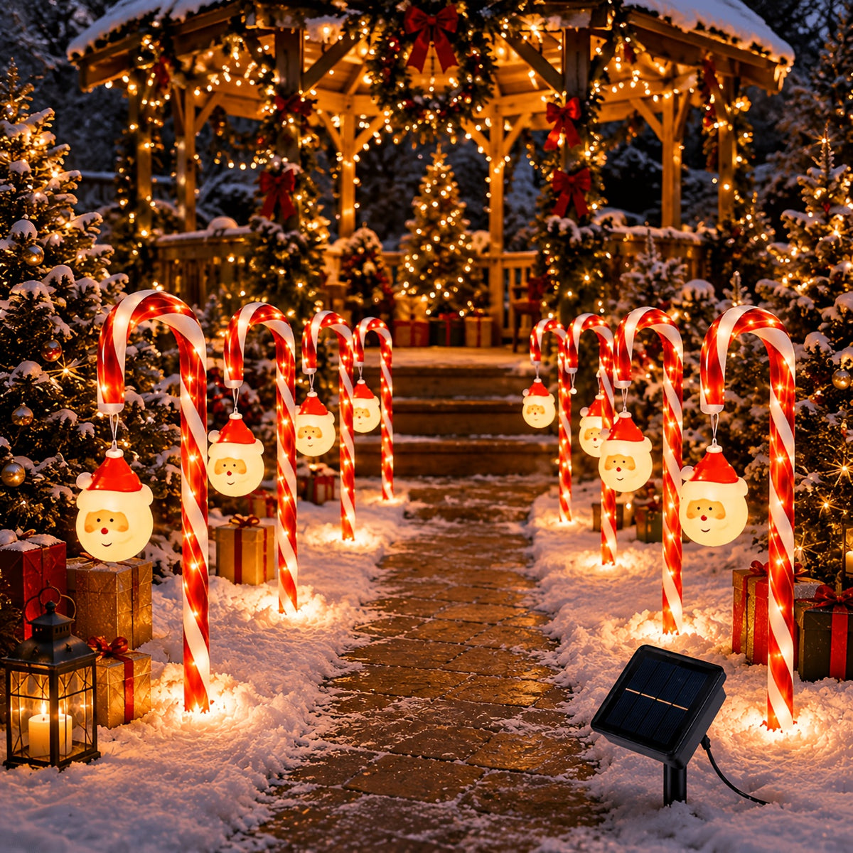 7/11pcs Solar Christmas Garden Light Set, IPX6 Outdoor Stake Lights with Santa Claus Ornaments, 8 Flashing Modes; Suitable for Courtyards, Residential Areas, Paths, Sidewalks, Driveways, Gardens, Walkways, Porches, And New Year Decor; 800 Lumens
