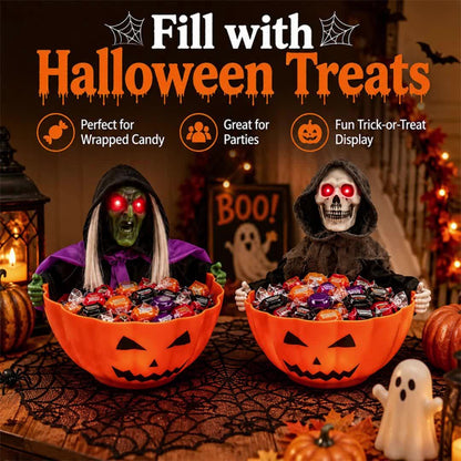 Halloween Skeleton or Witch Table Lamp, Light-Up Figure with Spooky Sound