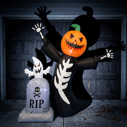 Giant Halloween Inflatable Ghost Set, 7.9FT Pumpkin Skull Tombstone with LED