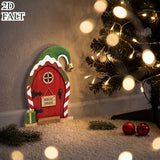Small wooden Christmas elf door mounted at baseboard height