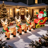 Inflatable Sleigh and Reindeer, 10 ft Christmas Yard Decor, 3 Reindeer Pulling Sleigh, Plug-In