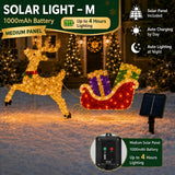 Lighted Sleigh and Reindeer Christmas Decoration, Warm White LED, Solar & USB, Outdoor Decor