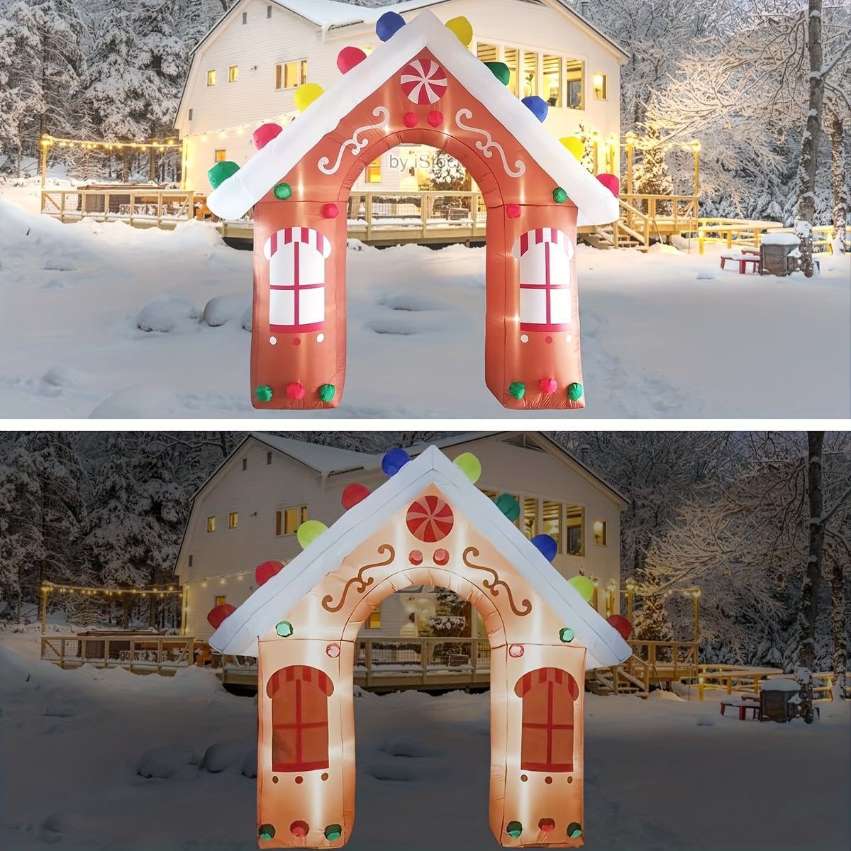 Gingerbread Archway Inflatable, 10 ft Lighted with Candy Canes, Christmas Yard Decoration