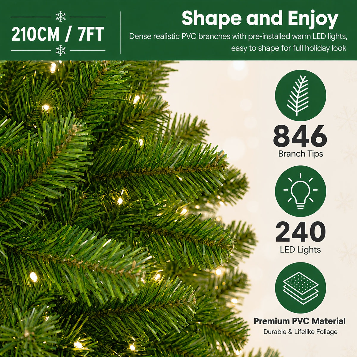 Pre-Lit Christmas Tree, 5 to 7.5 ft, Warm White LED, 13 Modes, Tinsel Included