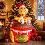 Christmas Yard Inflatable Decorations, 6ft LED Blow Up Gingerbread Man in Hot Chocolate Cup