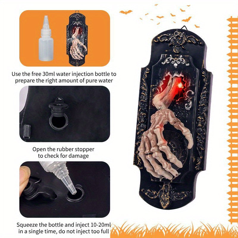 Skeleton hand door prop with sound, light and spray effects