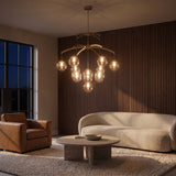 Adelina chandelier at night — lights on