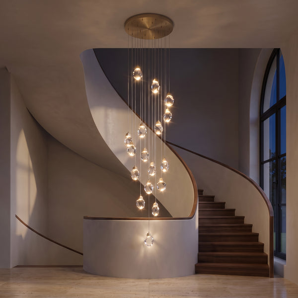 Hailstone Crystal Chandelier, Gold Finish, 5 to 46 Crystal Stones