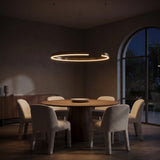 Ring chandelier at night — lights on