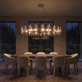 Seren chandelier at night — lights on