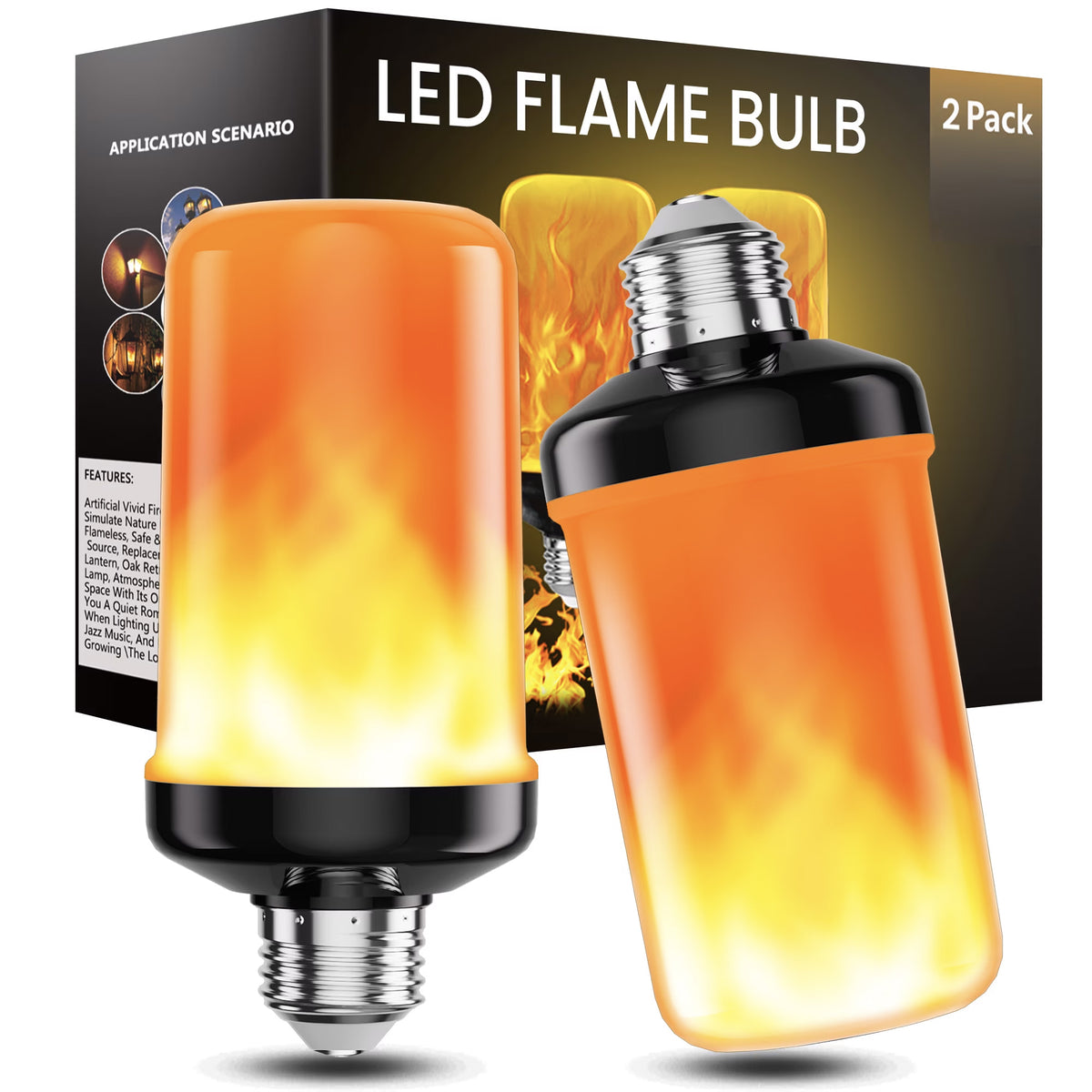 Flame light bulb screwed into an outdoor lantern fixture