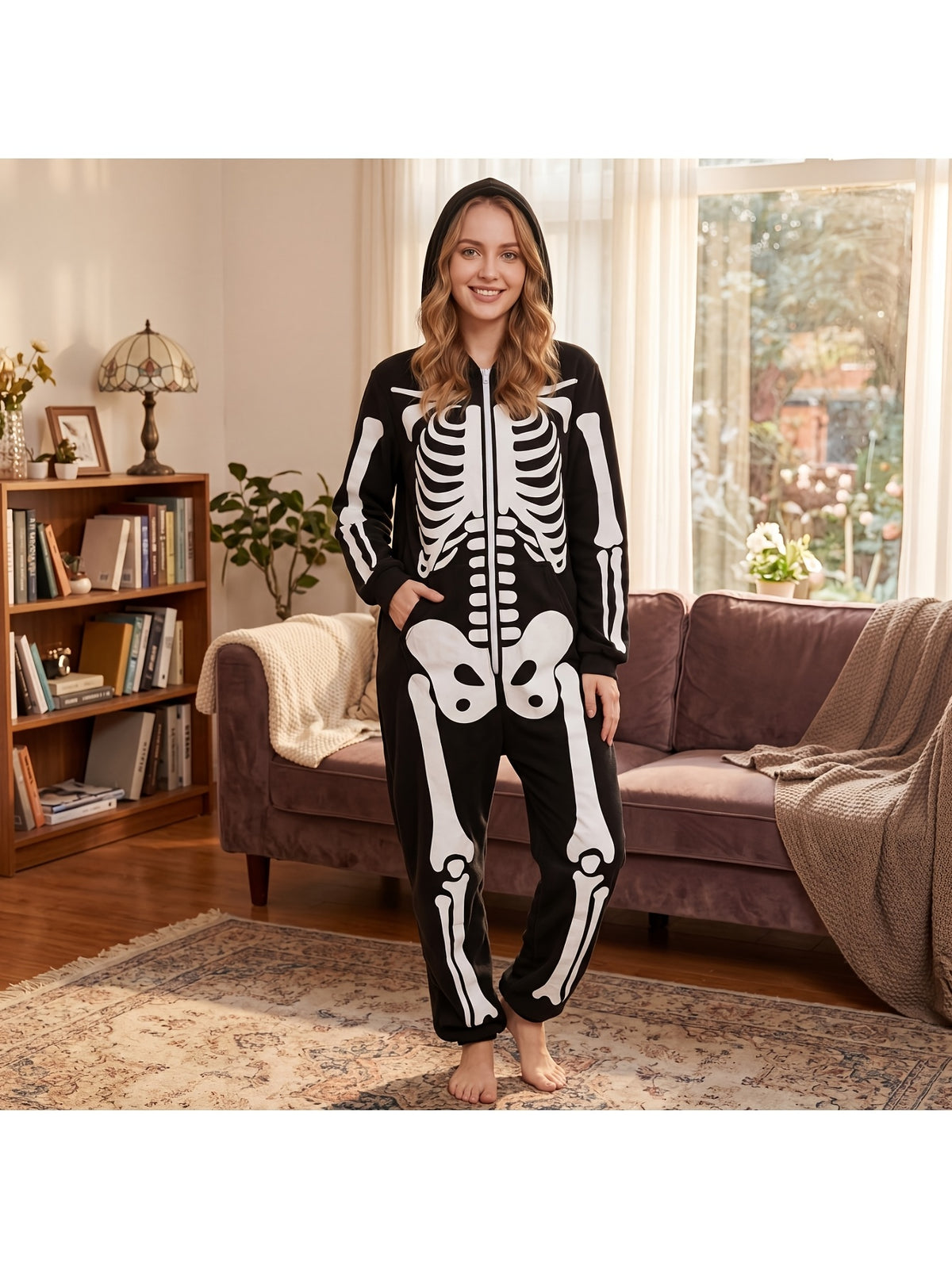 Skeleton print detail on the plush knit fabric