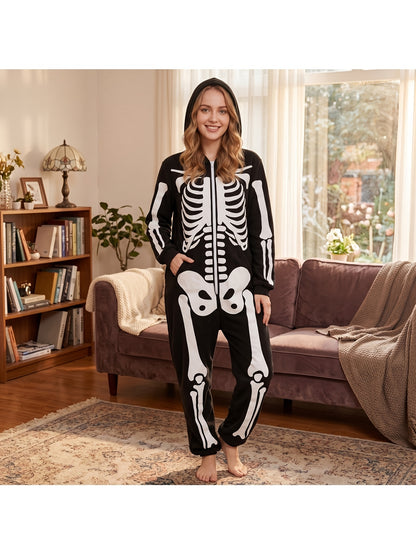 Skeleton print detail on the plush knit fabric