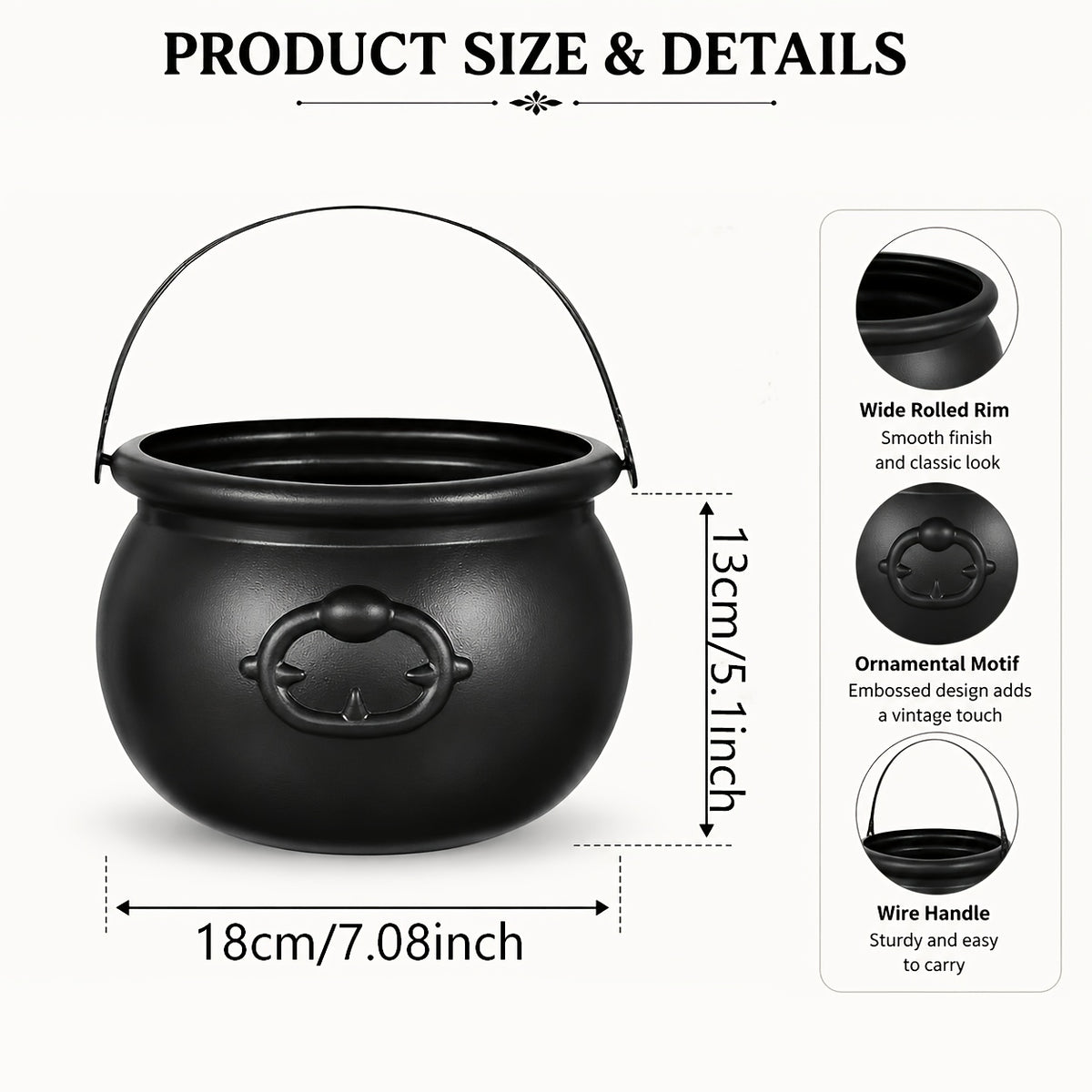 Black Halloween Witch Cauldron Bowl - Indoor Party & Candy Bucket Decor