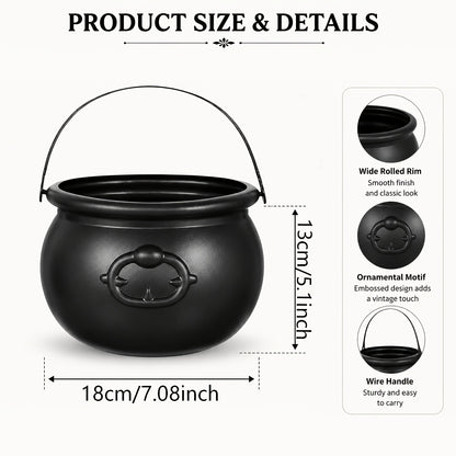 Black Halloween Witch Cauldron Bowl - Indoor Party & Candy Bucket Decor