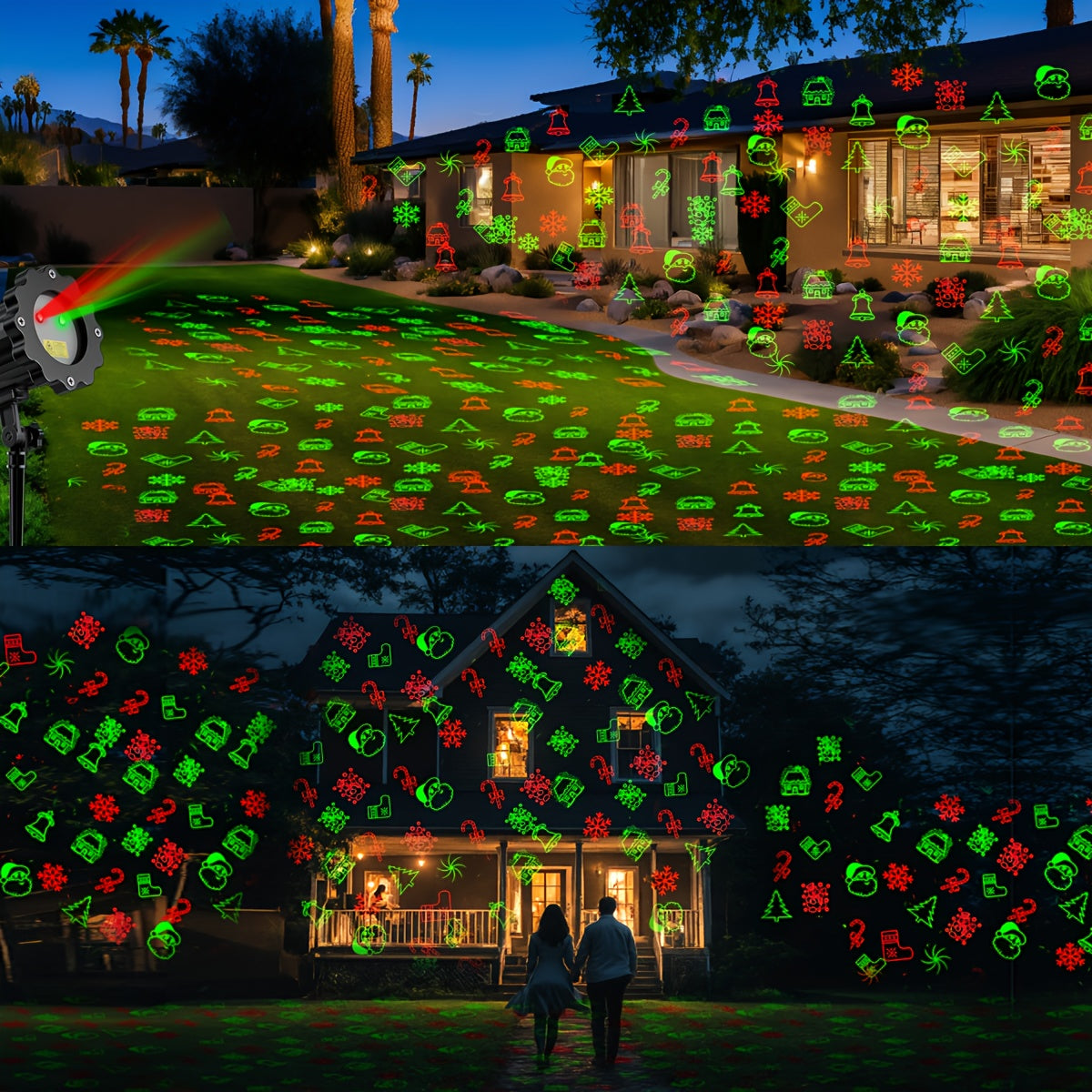 Remote controlled red and green Christmas projector