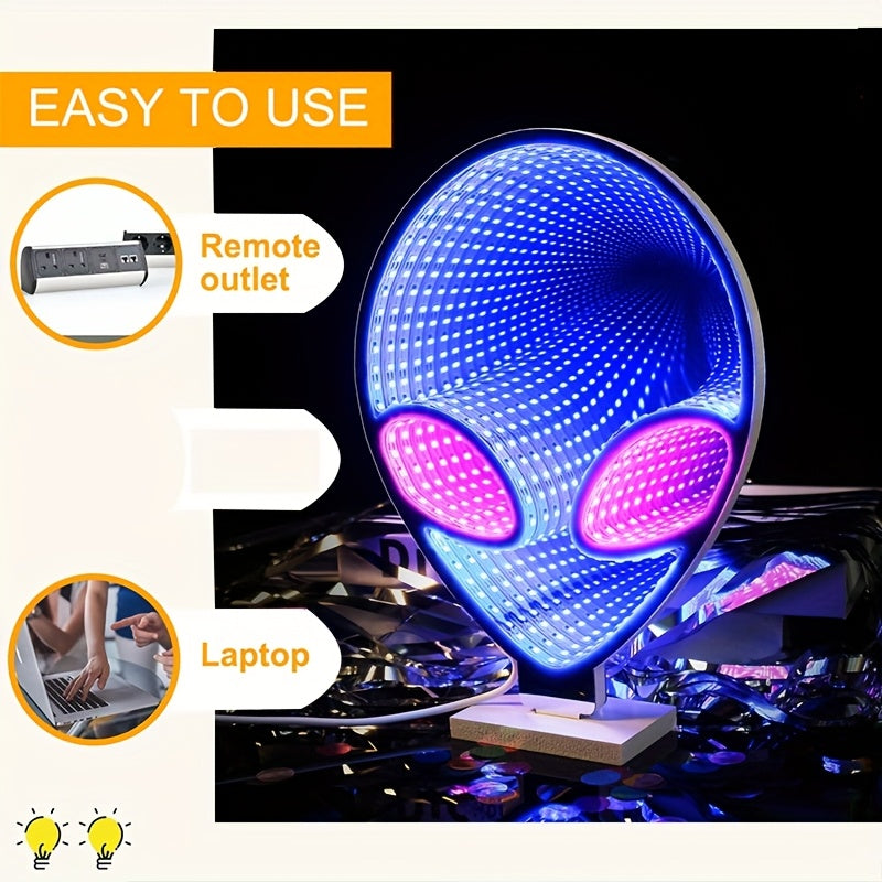 Alien lamp glowing in a dark room