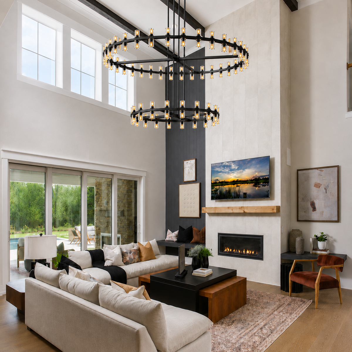 Tavira Chandelier, Two-Tier Round Wagon Wheel Crystal Chandeliers, Bulbs Included, Damp Rated