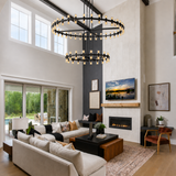Tavira Chandelier, Two-Tier Round Wagon Wheel Crystal Chandeliers, Bulbs Included, Damp Rated