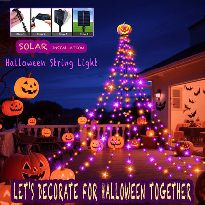 Close-up of pumpkin-shaped LED on solar string light