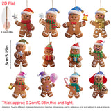 Christmas Tree Decorations, 12 Gingerbread Man Ornaments, 3.15 Inch Flat Wood Hanging Pendants