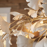 Sorin Modern Gold Chandelier, Ginkgo Leaf LED, Dimmable, White Leaves, Dining Room