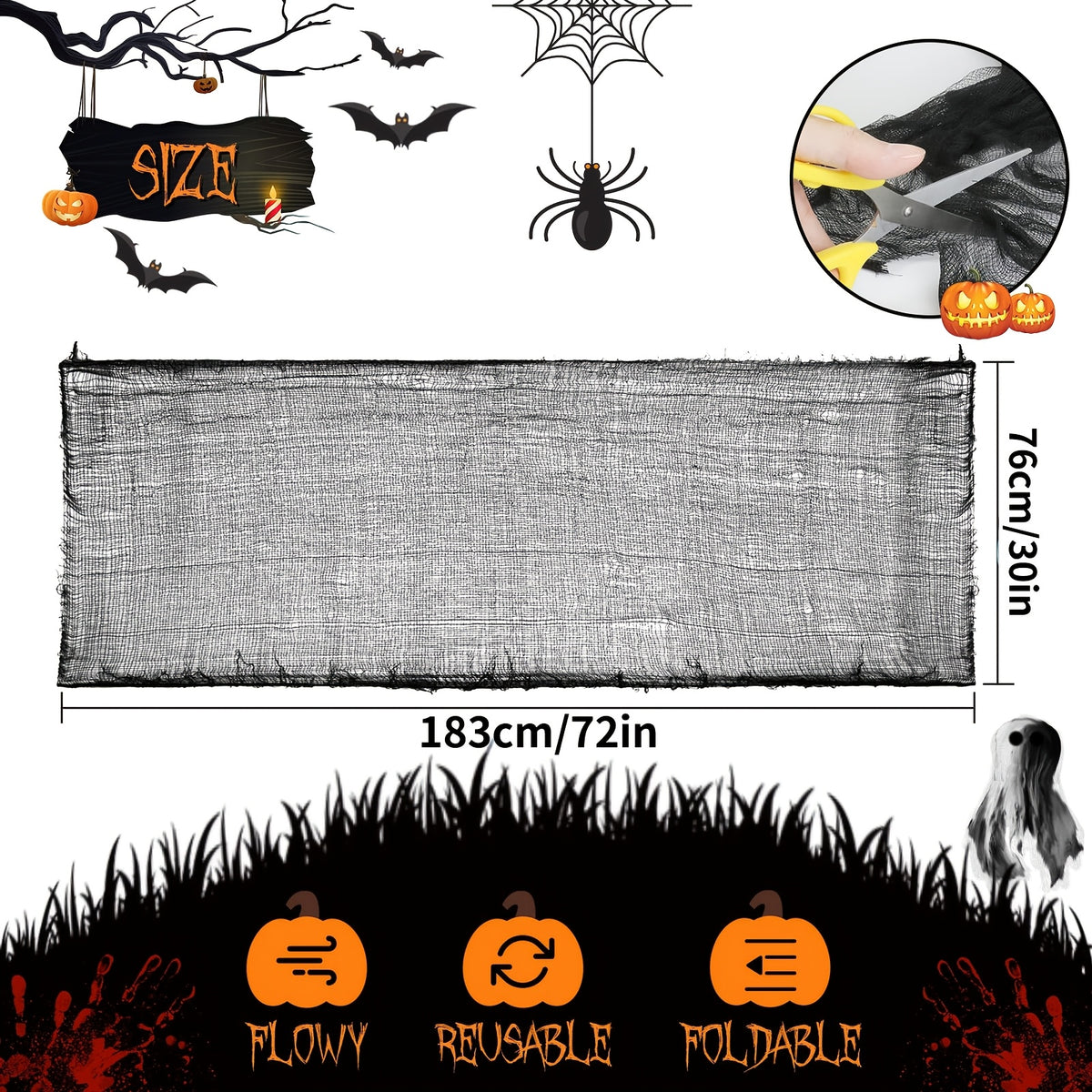 Spooky Gauze Fabric Halloween Décor Set - Indoor Outdoor