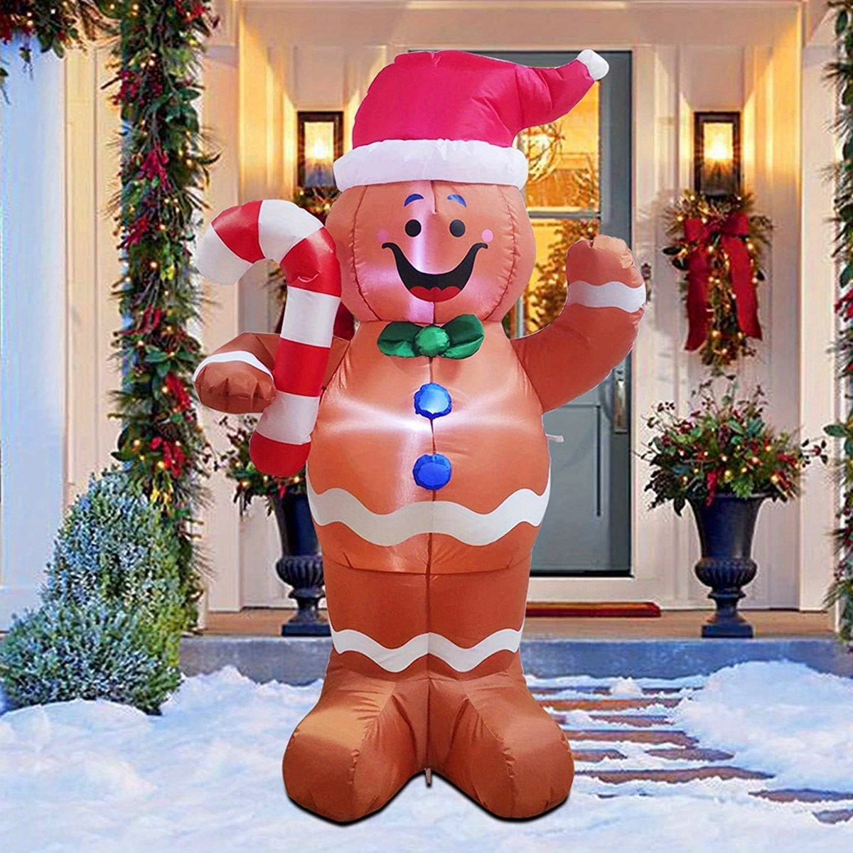 Gingerbread Man Inflatable, 5 ft LED Lighted with Candy Canes, Christmas Yard Decoration