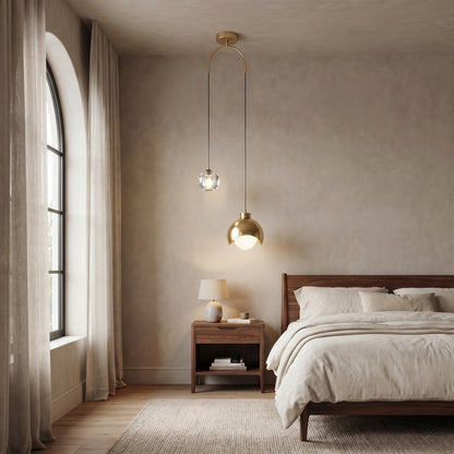 Noor dual pendant light used as a bedside light