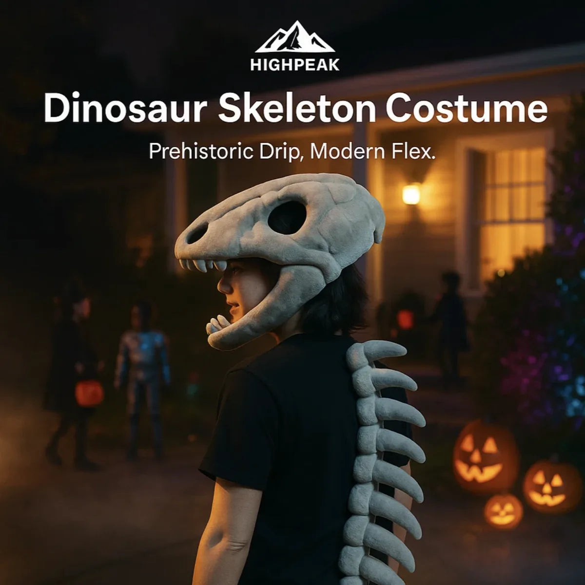 Plush dinosaur skeleton Halloween costume with headgear