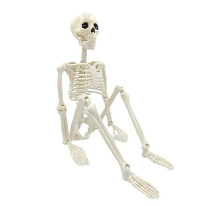 Posable Halloween skeleton displayed in a graveyard scene