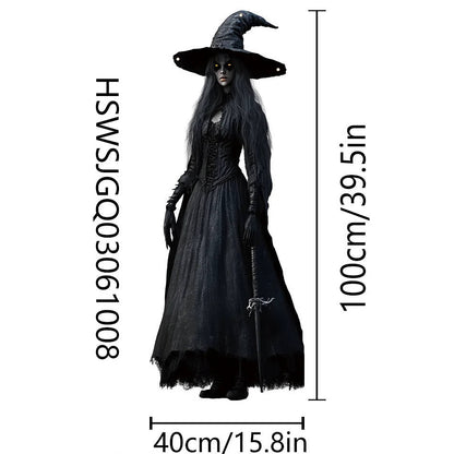Flat hanging Halloween bride decoration shown in one of its two color options