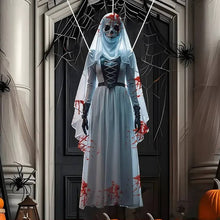 Hanging Halloween horror bride decoration on a tree