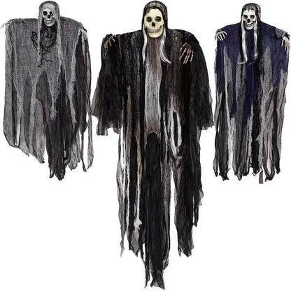 Hanging reaper decorations in flowing dark robes