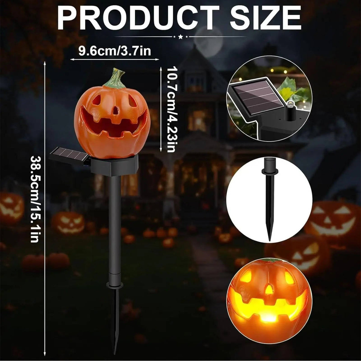 Solar pumpkin pathway lights packaging with stakes