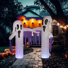 Giant inflatable clown archway Halloween decoration at night with LED lights