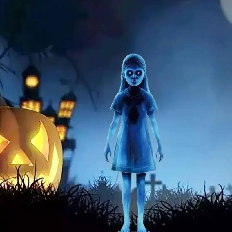 Close-up of a ghost yard stake decoration