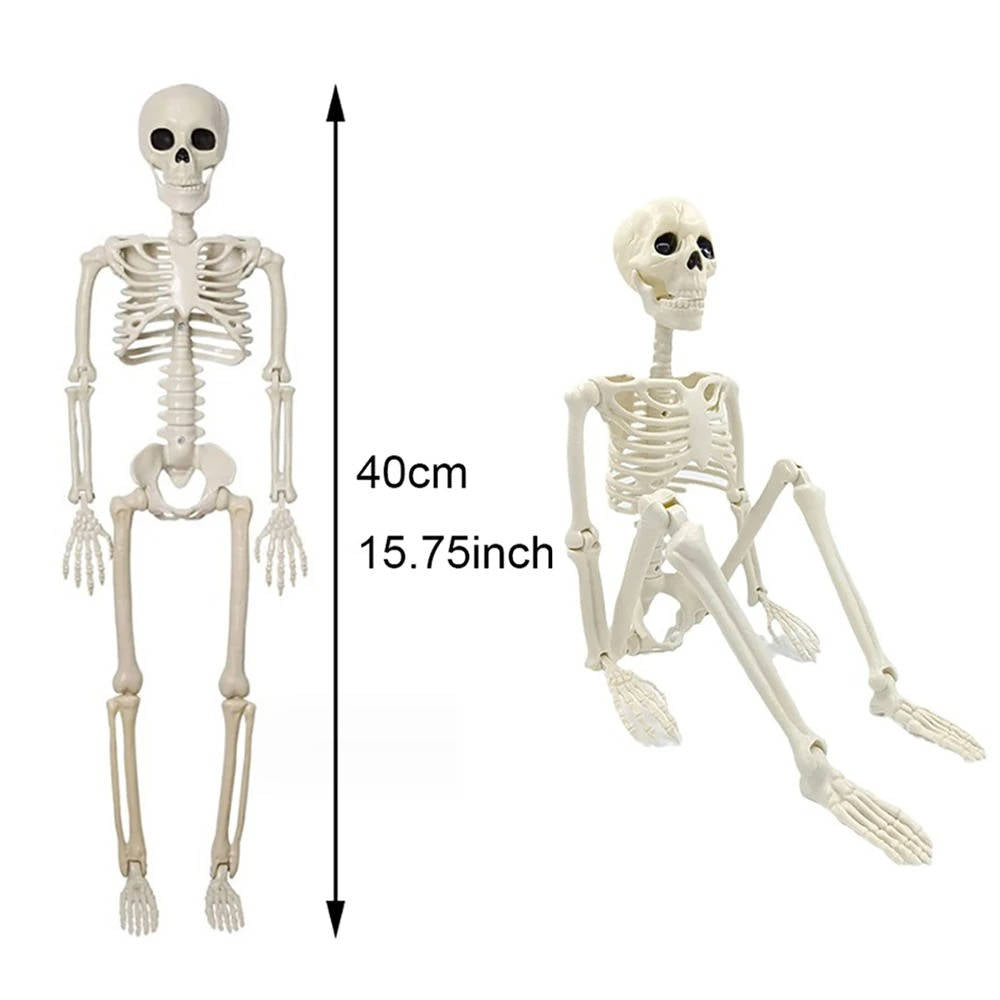 Posable Halloween skeleton decoration on a porch