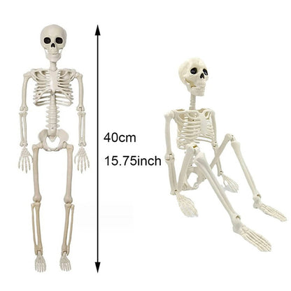 Posable Halloween skeleton decoration on a porch