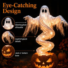 Close view of the vintage style pumpkin and ghost vinyl decoration