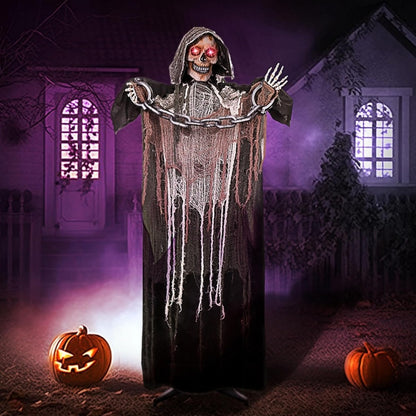 Grim reaper animatronic prop, single dark color, no plug needed