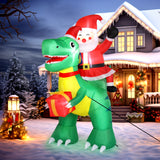 Christmas Inflatable Yard Decorations, Santa Riding Dinosaur, Snowman, Stakes & Storage Bag