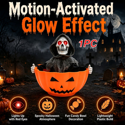 Light-up Halloween figure table lamp with sound effects, available as a skeleton or a witch