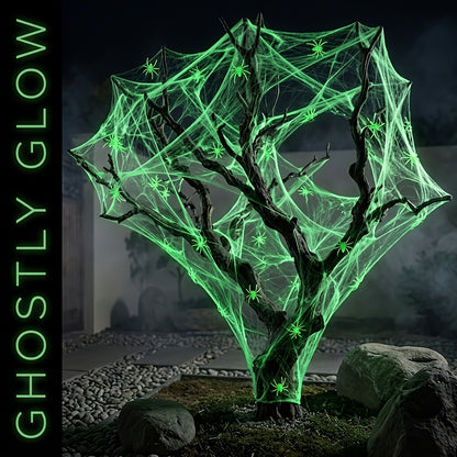 Glow-in-the-Dark Spider Webs, 4-Pack, Stretchable Green Halloween Cobwebs