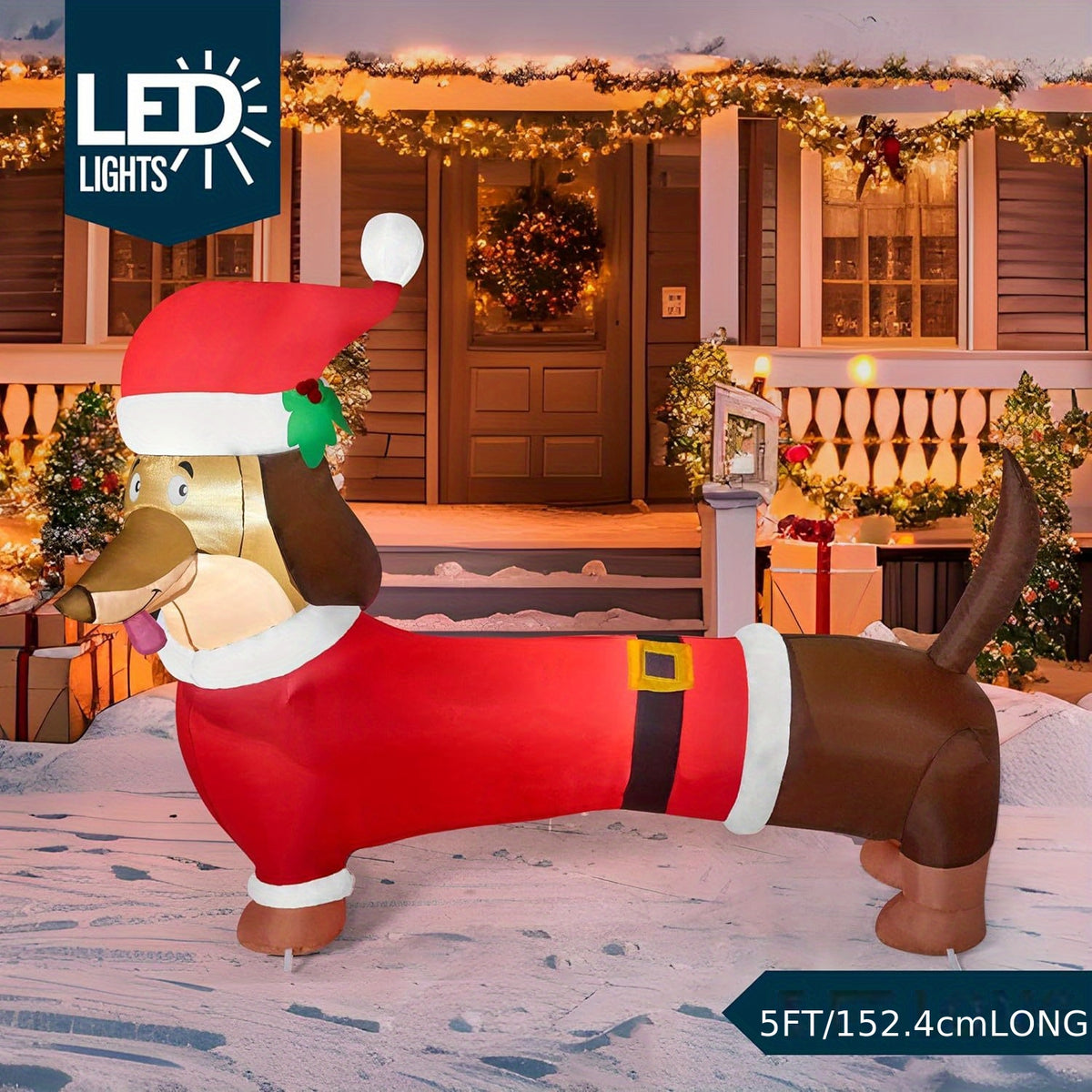 LED lighted dachshund inflatable for a holiday porch