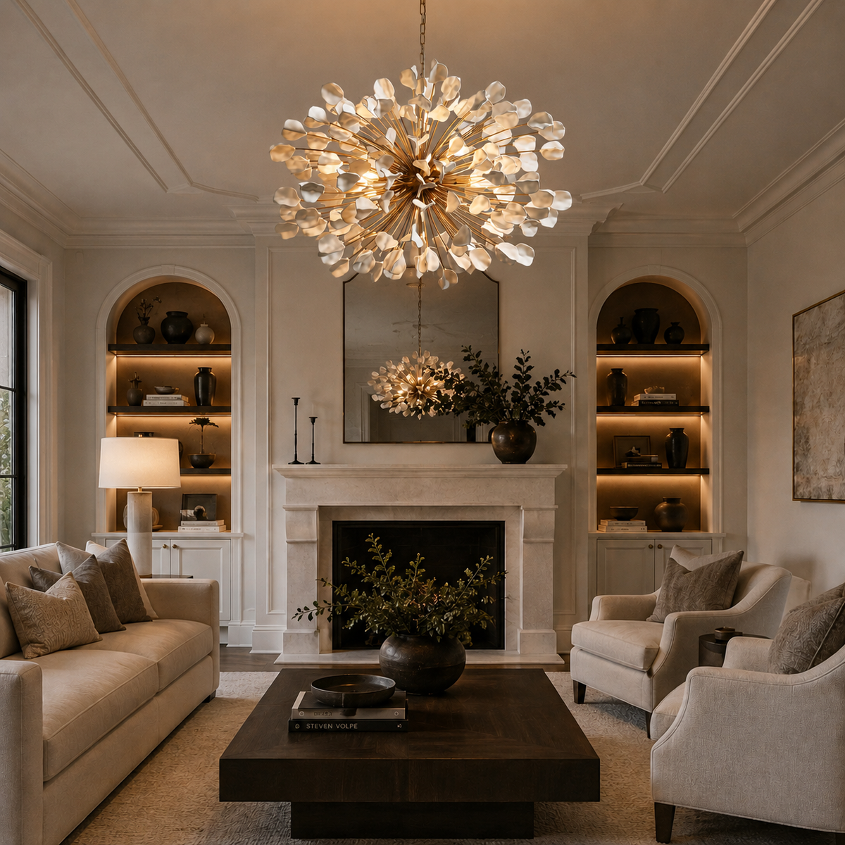Fiora Floral Chandelier, Ceramic Flower Petals, Iron Frame, Dimmable, Handcrafted in Italy
