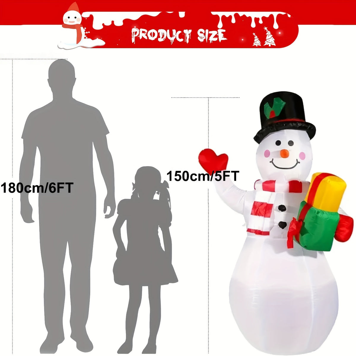 Rotating color LED snowman inflatable at night