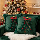 Christmas Pillow Covers, 2 Pack, 18 x 18 in Quilted Tree and Bow