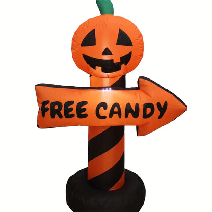 Close-up of the pumpkin face design on the inflatable road sign